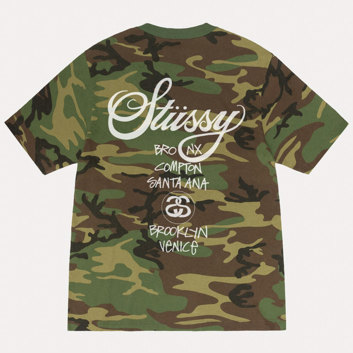 Stussy Logo World Tour Camo T Shirt Marque Stussy Logo World Tour Camo T Shirt Marque