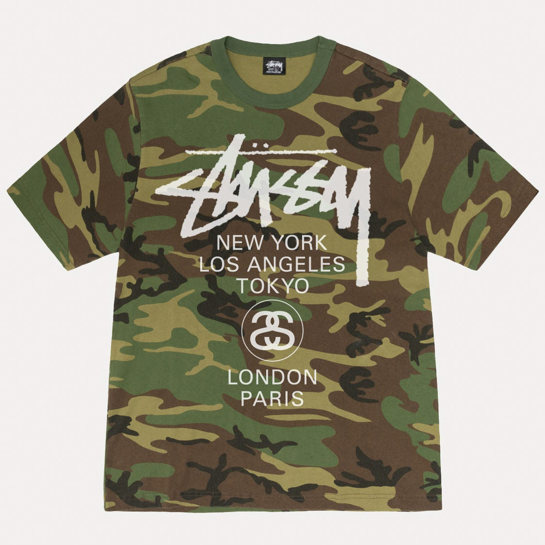 Stussy Logo World Tour Camo T Shirt Marque Stussy Logo World Tour Camo T Shirt Marque